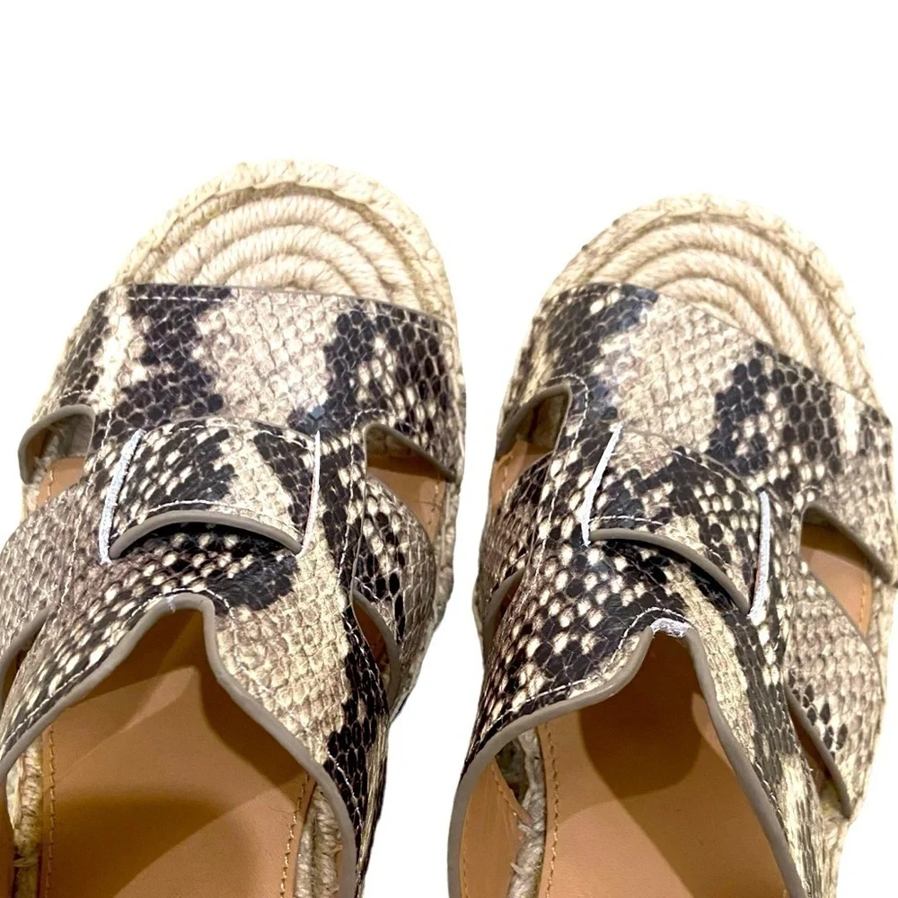 Marc Fisher Robynn leather python print espadrilles platform wedge sandal sz 8